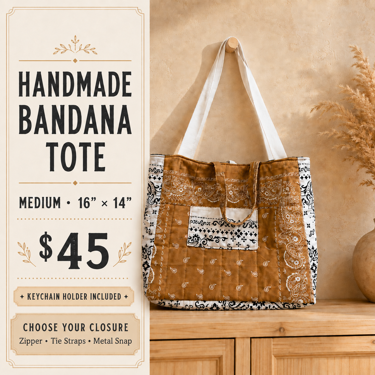 Caramel bandana tote